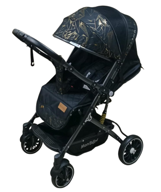 POUSSETTE VALISE RÉVERSIBLE NOIR DORÉ - MON BÉBÉ